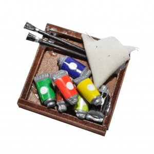 Miniaturowe farby i pędzle w kasetce