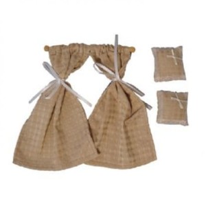 Miniaturowa zasłonka z poduszkami