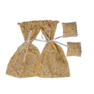 Miniaturowa zasłonka z poduszkami